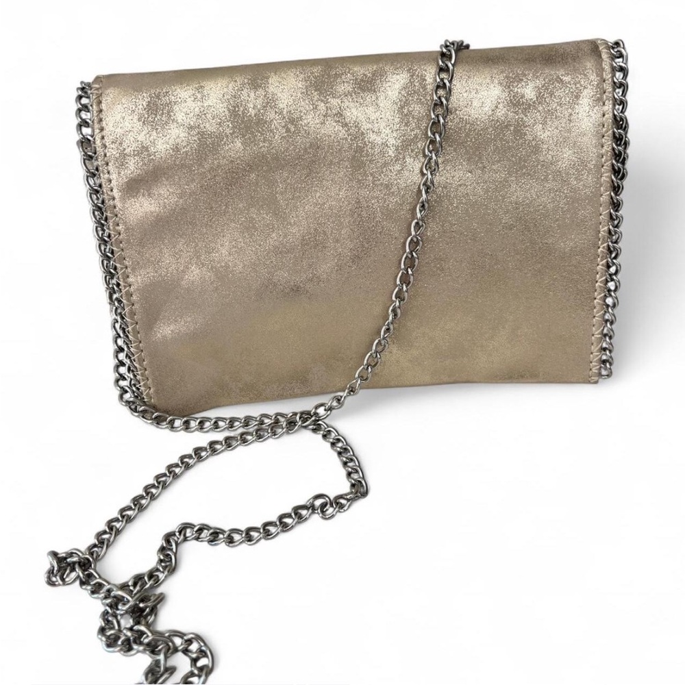 Chelsea28 Vegan Leather Champagne Metallic Crossbody Purse with Chain